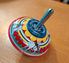VTG 1959-62 Ohio Art Tin Litho Spinning Toy Top Bronco Riding Cowboy 3"