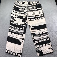 Chico's Pants Womens 4 Black Geometric Wide Leg Elastic Lightweight Pockets