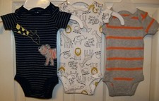 Carter's Giraffe Tiger Zoo Animals Set of 3 Bodysuits Baby Size Preemie NWT
