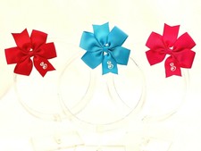 3 Personalized Hairbows Lot, Girls Monogram, Hot Pink Turquoise Red - Initial S