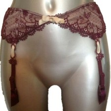 Verde Veronica Purple Lace Suspender Belt UK 36 Cream lining and bow embroidered