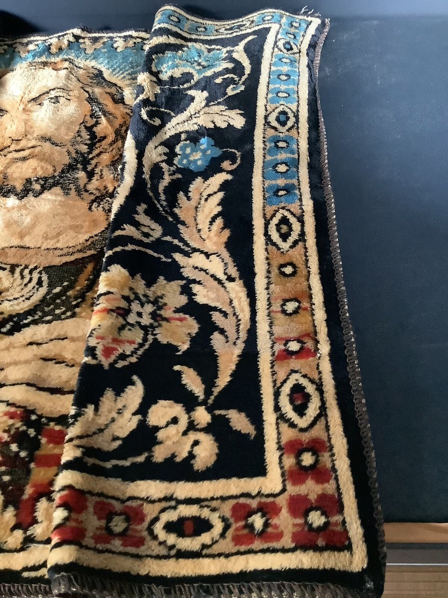 キリスト　聖心　アンティーク　タペストリー Vintage Catholic Sacred Heart Of Jesus Woven Stitch Wall
