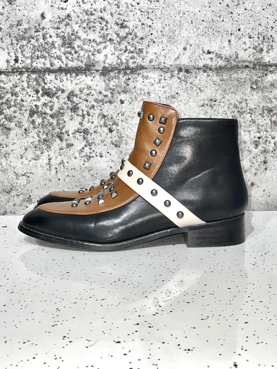 VANESSA WU STUDDED ANKLE BOOTS 38 BLACK BROWN CREAM