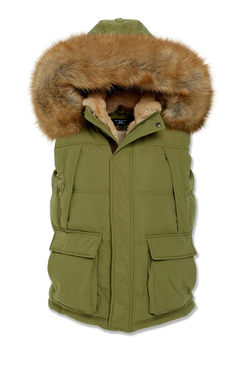 ジャケット・アウター fur docking hooded down vest Jordan Craig Men's YUKON FUR LINED BLACK PARKA VEST PUFFER