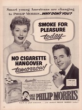 Lucille Ball Philip Morris Cigarettes 1952 Desi Arnaz Print Ad 10.5 x 13.5
