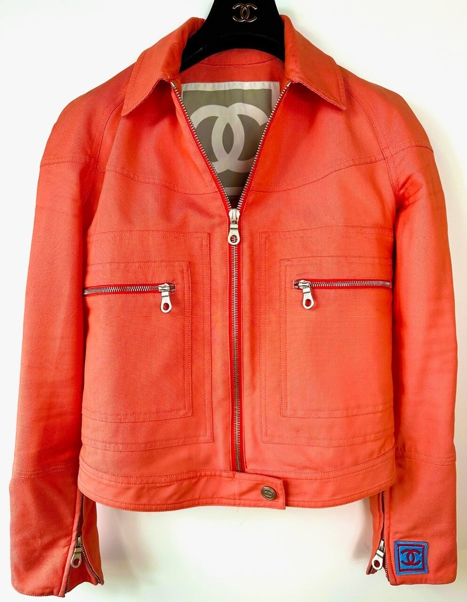 New Chanel Vintage 2002 Orange Blue Logo Sport Jacket 36 38 40 4 6