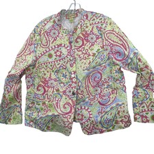 Lilly & Van Womens Plus Size 1x Bright Paisley Pink Button Down Blazer Jacket