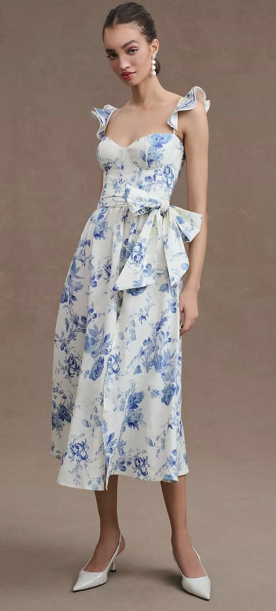 v. chapman vera ruffle-strap corset side-slit midi dress Anthropologie V. Chapman Vera Ruffle-Strap Corset Side-Slit Midi Dress Size 2