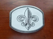 Metal Fleur de Lis Belt Buckle White Silvery Gray Metal Men's