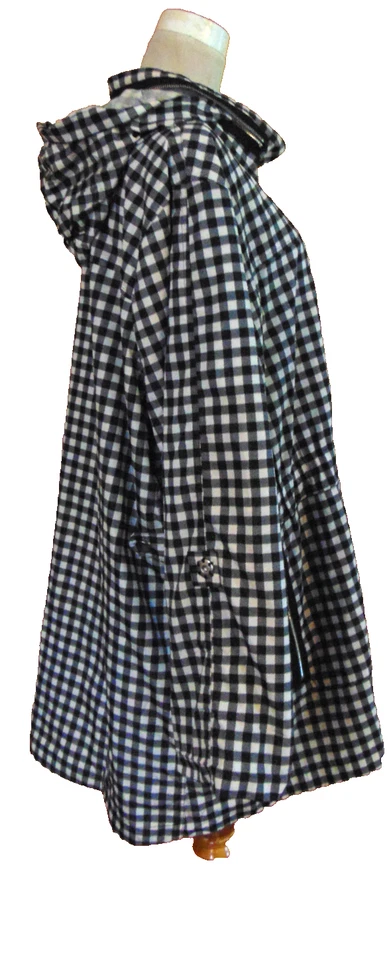 NUAGE WOMENS POLYESTER BLACK WHITE GINGHAM CHECKER RAIN COAT HOOD PLUS JACKET~2X - Image 2 of 4