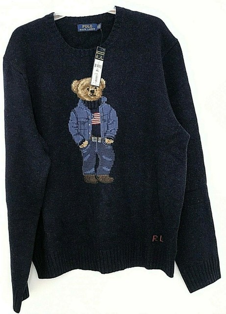 Polo Ralph Lauren Bear Navy Lambs Wool Sweater W/flag Jean Jacket XXL for sale online | eBay