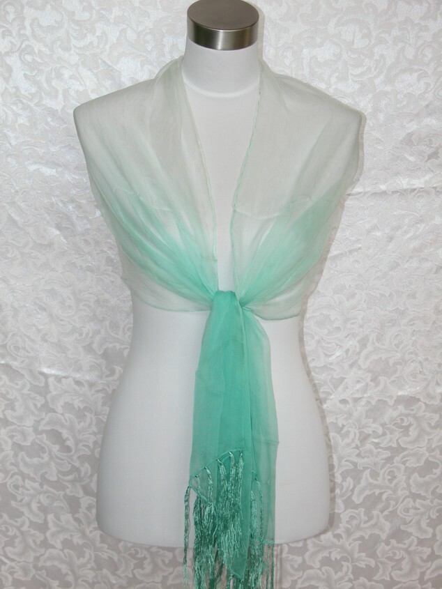 New 100% Silk Oblong Scarf Shawl Crescendo Aqua Blue