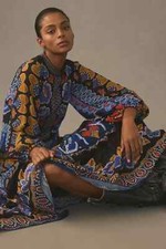 Anthropologie Farm Rio Ainika Maxi Dress Sparkle Long Sleeve Tapestry Sz XS NEW