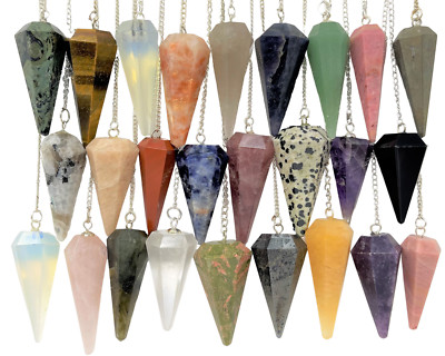 Crystal Gemstone Pendulums - HUGE Selection - Faceted Pendulum & Chain (Dowsing)