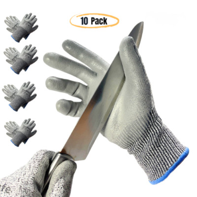 Cut Resistant Work Safety Gloves Level A5  PU Palm Coated 10 Pairs