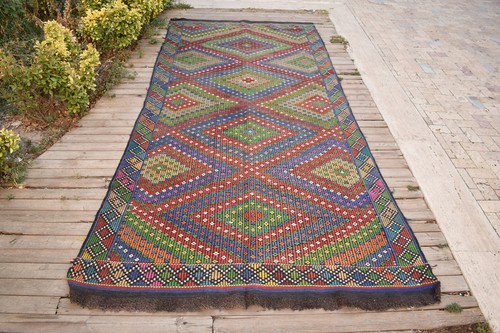 Turkish Kilim Handwoven 5'x11' Cicim Kilim Natural Wool Vintage Rug 160x355cm
