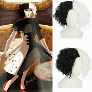 Deville Cruella Cosplay Wig Short Curly Half White Half Black Synthetic Hair Wig Ebay