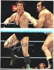 M3846  Johnny Rodz  Davey O'Hannon  signed wrestling photo /COA **BONUS**