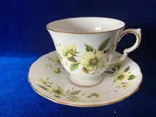 Royal Vale Tea Duo Cup Saucer 8571 Bone China High England White Yellow Green