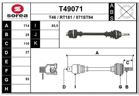 Cardan de transmission pour Renault Trafic 1.9D et 2.1D utilitaire