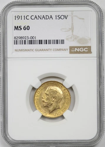 1911C Canada 1SOV NGC MS 60 Gold Sovereign 