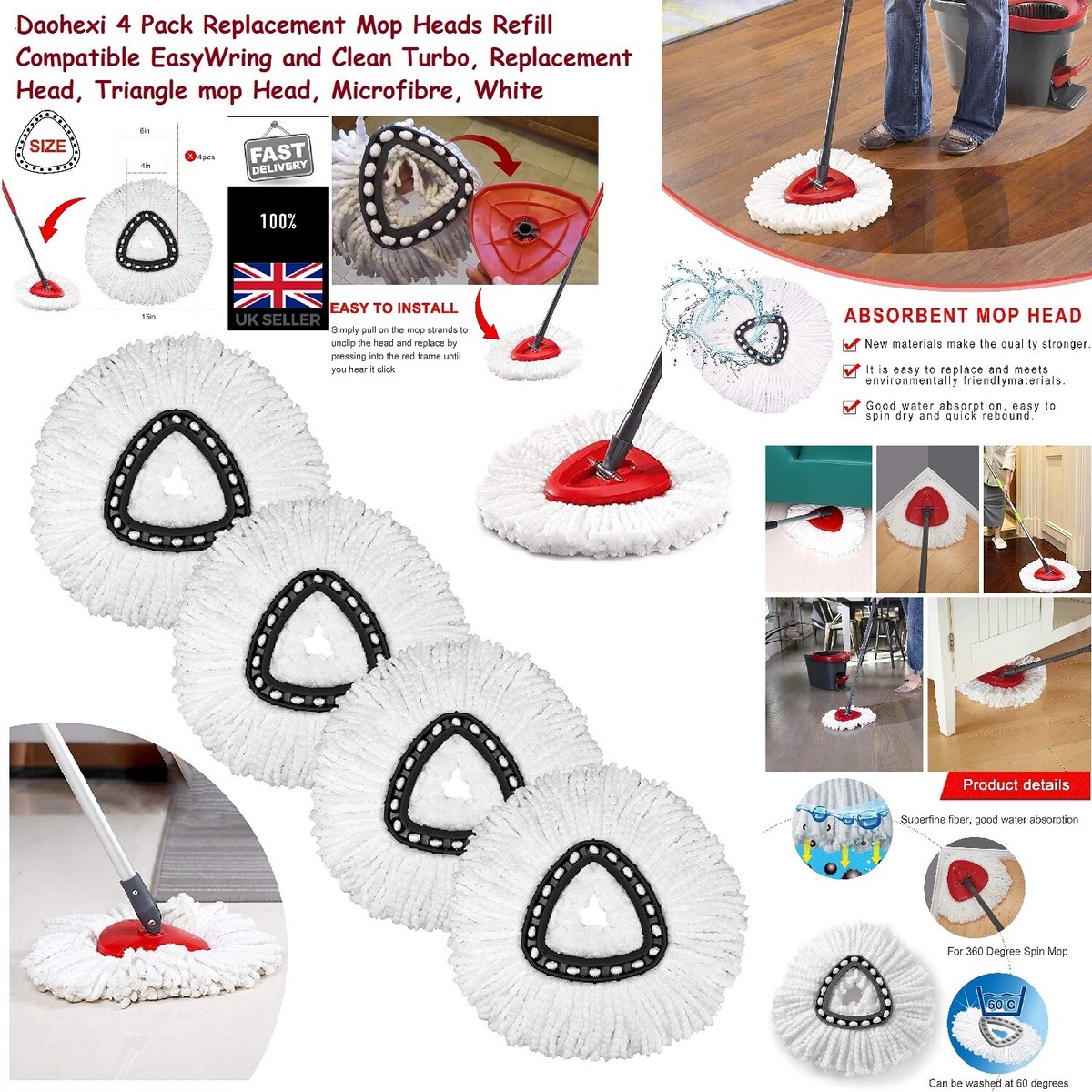 4-Pack Microfiber Spin Mop Replacement Heads - Compatible With Easywring & Similar Spin Mops For Deep Cleaning - View #6