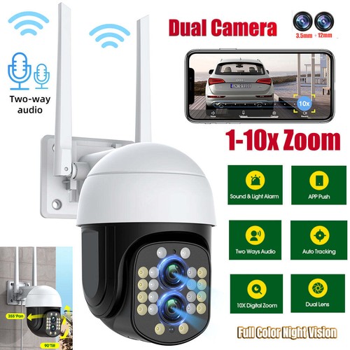 Dual Lens 4MP WiFi Security Camera 8X Zoom Outdoor Home Night Vision CCTV PTZ