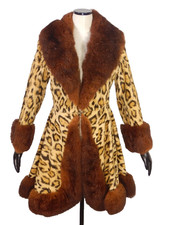 Vintage 1960s Cuddle Coat New York Fur Trim Faux Leopard Coat