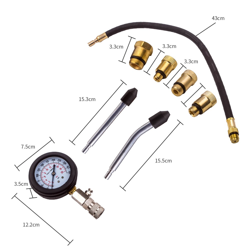 Testeur de compression essence 0-20 bar avec adaptateurs M10 à M18 - 2