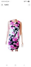 NINE WEST Women’s White, Pink and Black Floral Dress Size 12 BNWT.
