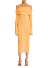 SER.O.YA Tallulah Rib Knit Midi Dress Papaya Orange Womens Size XS - NEW