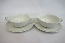 2 x Johnson Brothers Regency White China Soup Bowls / Cups & Saucers