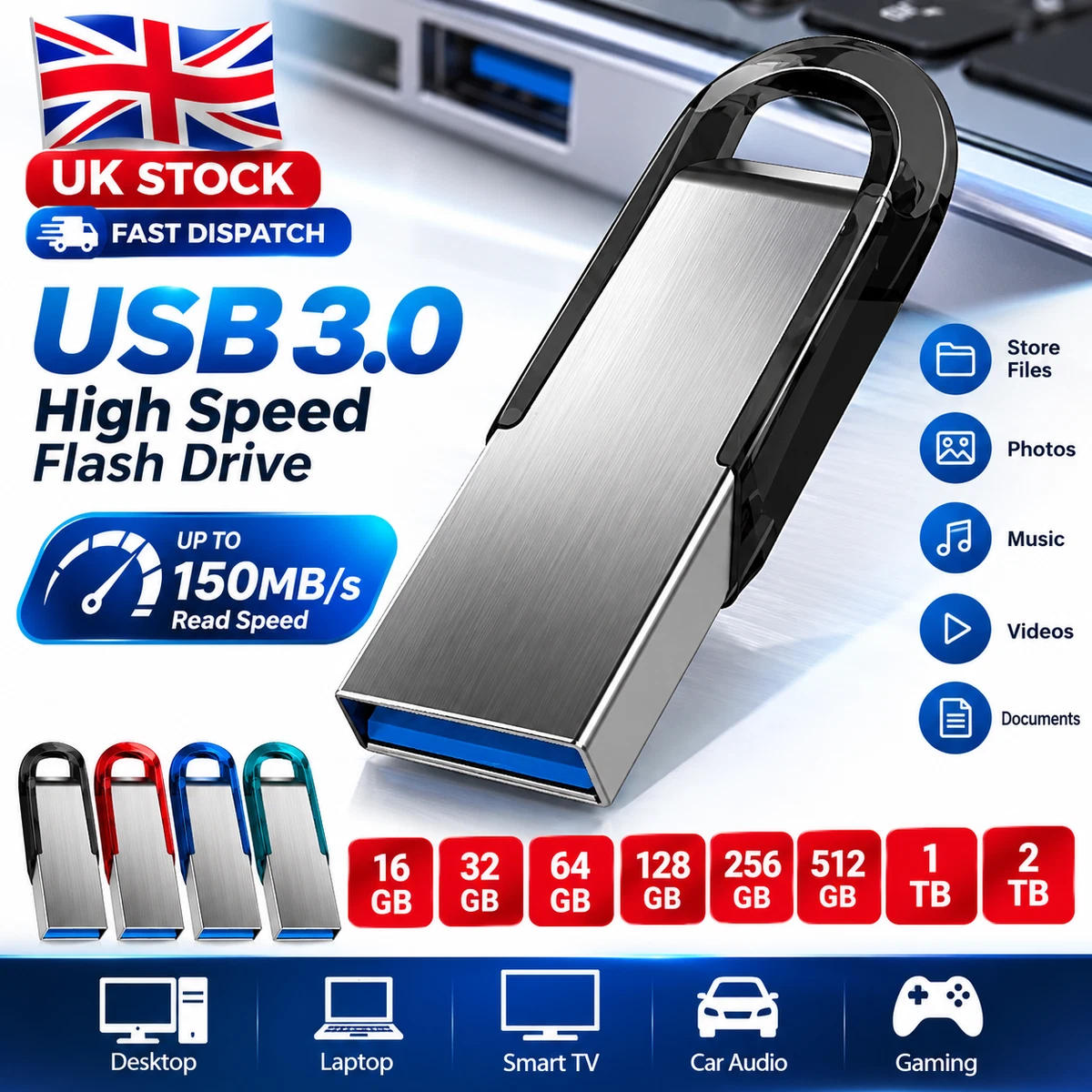 USB 3.0 Flash Drive Memory Stick 128GB 256GB 512GB 1TB 2TB Portable Storage
