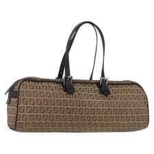 FENDI Zucchino Canvas Shoulder Bag Beige Auth 165504