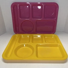 2 School Lunch Trays W/6 Compartments Camping Stacking Picnics SiLite Colorful