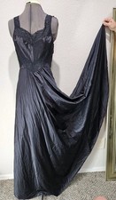 Vintage Undercover Wear Black Chevron Lace Nylon Long Nightgown Full Sweep