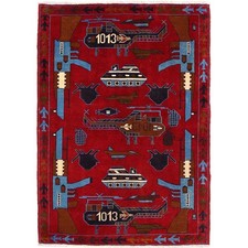Afghan War Rug Handmade Wool Collectible Carpet 4.8x3.4 ft