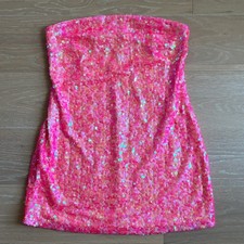 Show Me Your Mumu On My Way Strapless Mini Dress in Pink Sequins Large