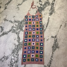 Forever 21 Granny Square Dress Womens Size L Pink Multicolor Midi Cam Crochet