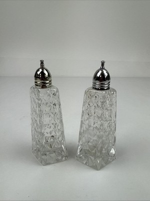 VINTAGE HAND CUT CRYSTAL SALT & PEPPER SHAKER SET MADE IN JAPAN
