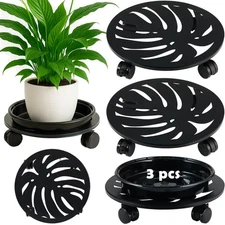 3-Pack 12 Inches Square Metal Plant Caddy with Wheels Heavy Duty Large Rollin...