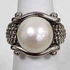 Vintage Honora Sterling Silver Large White Button Pearl Textured Ring Size: 4.5