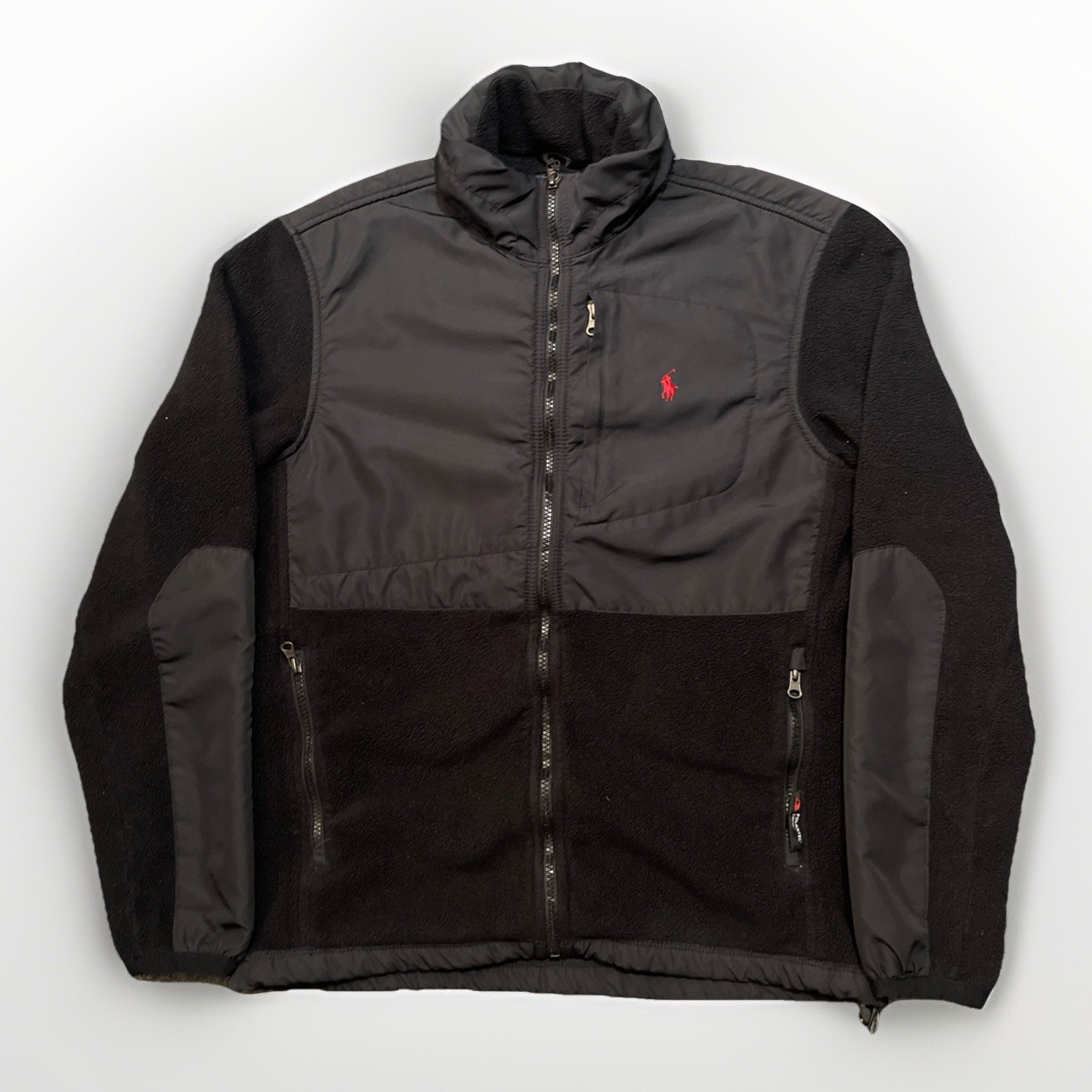 Giacca Polo Ralph Lauren Vintage Uomo Piccola Nera Rossa Pony Pile Tasche Y2K L4