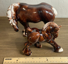 2 - Vintage Shire Horses Porcelain  Large 8" & Small 6"