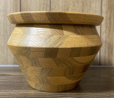 Hand Crafted Inlaid Wooden Bowl Pot Hand Turned Retro Farmhouse 6" Tall X 8" Wid