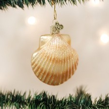 Old World Christmas Scallop Shell Glass Blown Ornament With OWC Gift Box 