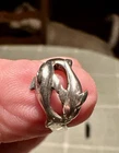 Double Dolphin .925 Vintage Sterling Silver Adjustable Ring Size 3+