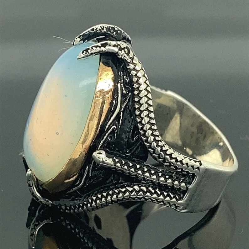 Anillo de plata 925 ovalado con garra de plata de ley de piedra lunar para hombre Foto 3 de 4