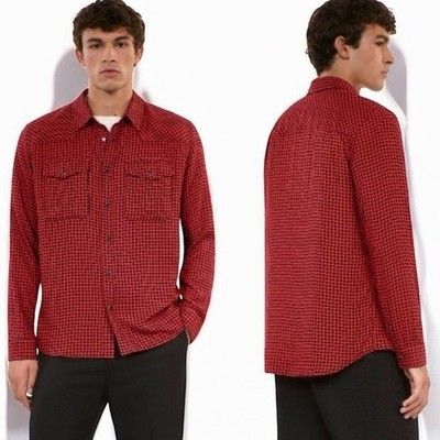  NEW w.tags The Kooples Red & Black Houndstooth Button-Front Shirt Size L $275.