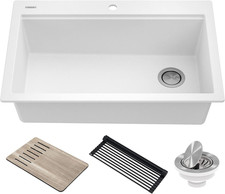 KRAUS Bellucci Workstation 33 In. Drop in Single Bowl Granite Kitchen Sink in Wh